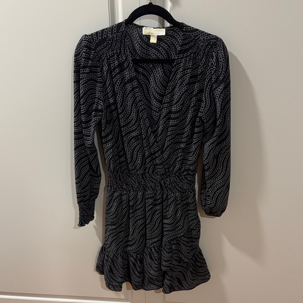 Michael Kors Black and Gray Long Sleeve Dress
